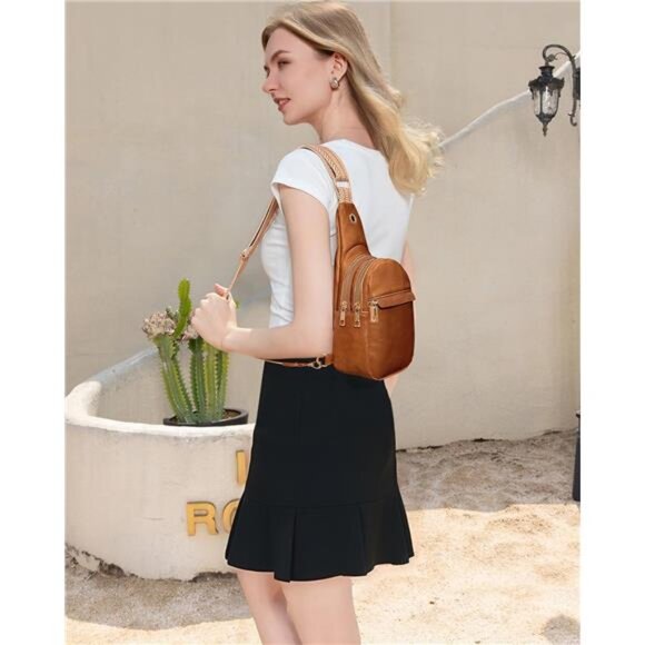 Sling Bags Small Vegan Leather Fashion Camel - Picture 3 of 7